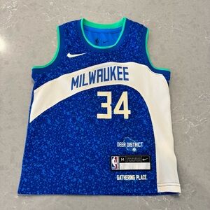 Nike Milwaukee Bucks kids city edition blue and white jersey